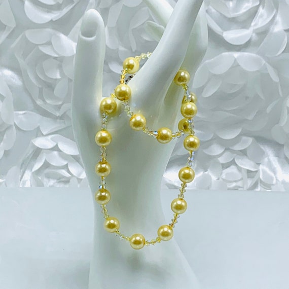 Faux Yellow Pearl Necklace Aurora Borealis Beads - image 1