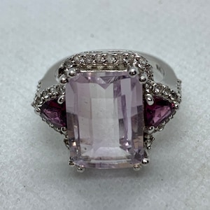 Amethyst Lilac Glass Ring Sterling Silver Statement Stone Ring Size 7