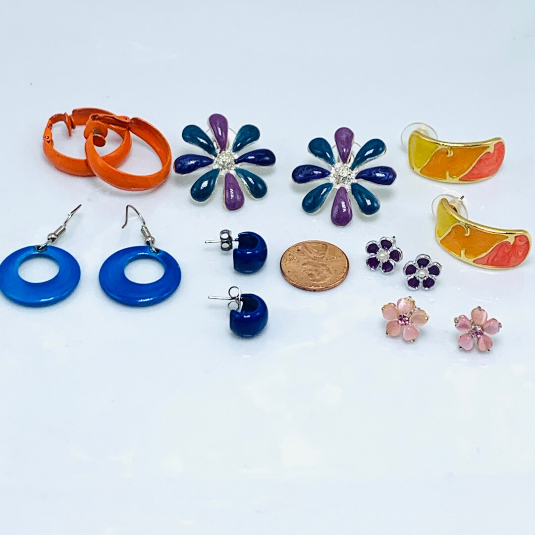 Boucles D'oreilles Vintage Années 70 - Plastique Cachemire Multicolore - Puces à Clips Authentiques