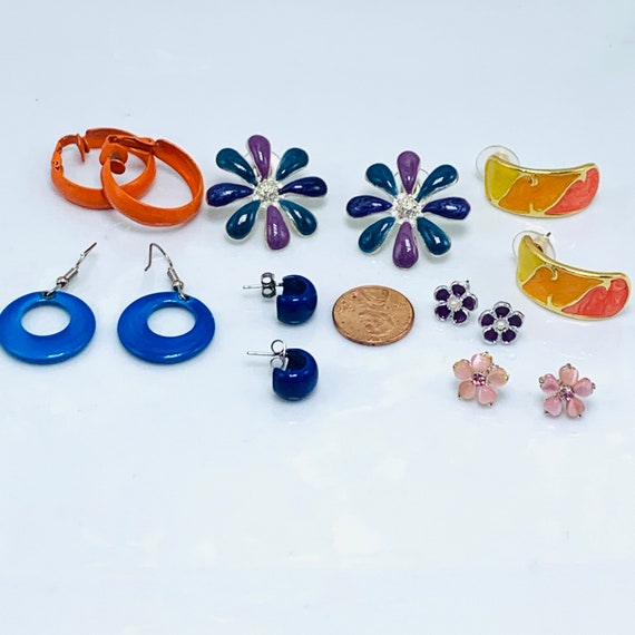 70’s Enamel Earrings Hoops Dangles Flower Earrings