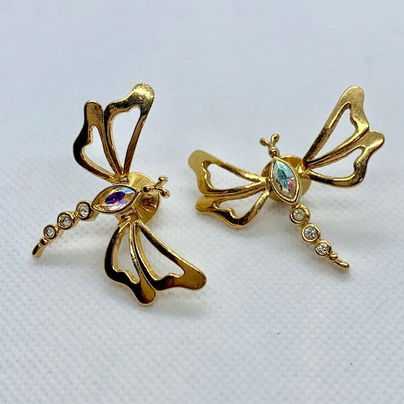 Dragonfly Avon Pins Gold Tone Aurora Borealis Dragon Flys Etsy