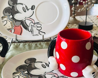 Disney Mickey Minnie Snack Tray Set 2 Trays 2 Cups/mugs Ceramic - Etsy