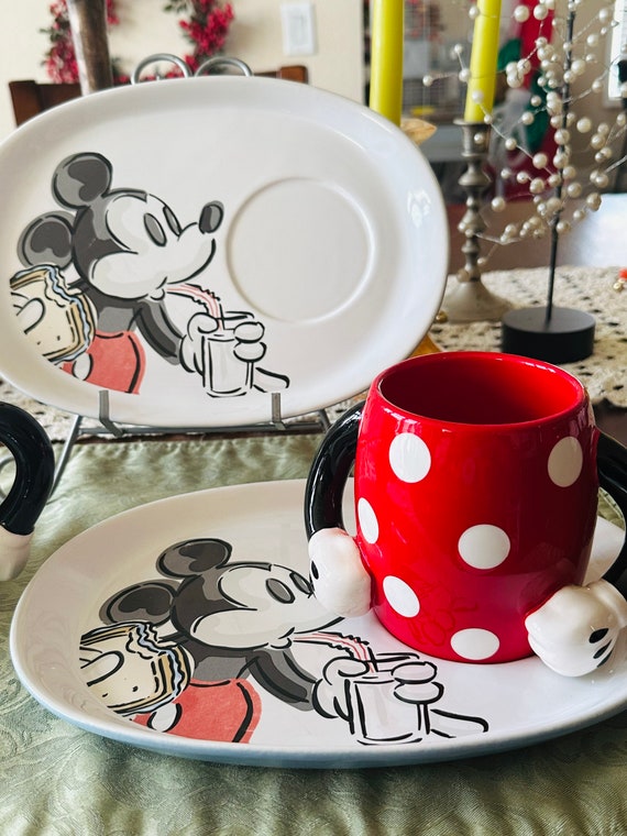 Disney Mickey Minnie Snack Tray Set 2 Trays 2 Cups/mugs Ceramic - Etsy