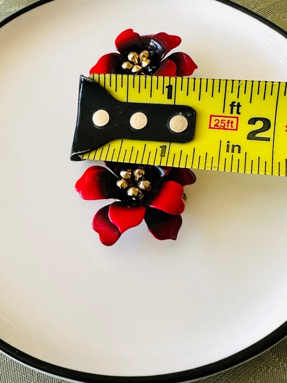 Coro Red Black Flower Mod Clip On Earrings MCM Go… - image 10