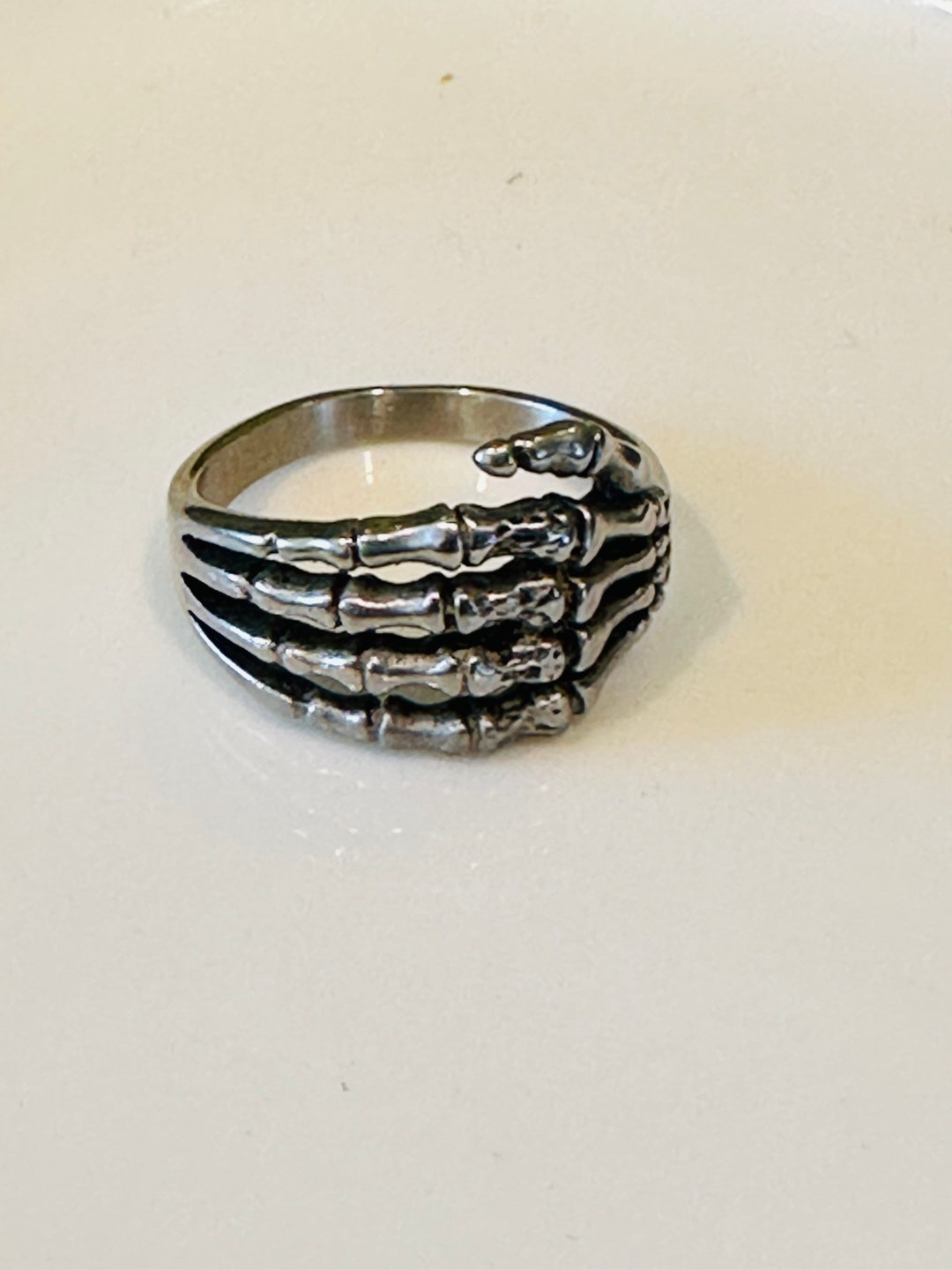 Skeleton Finger Hand Ring Silver Tone Size 10 Gothic Punk Halloween ...