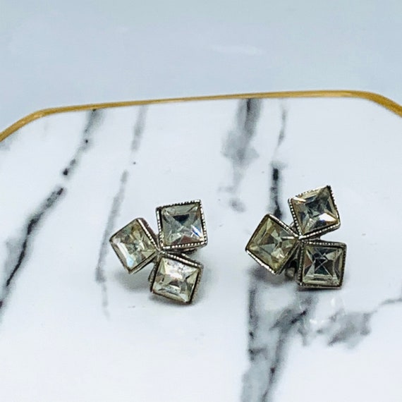 Art Deco Rhinestone Screw Back Earrings Crystal R… - image 4