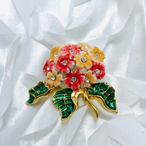 Joan Rivers Enamel Flower Bouquet Brooch Gold Tone Enamel Rhinestones Mothers Day Gift