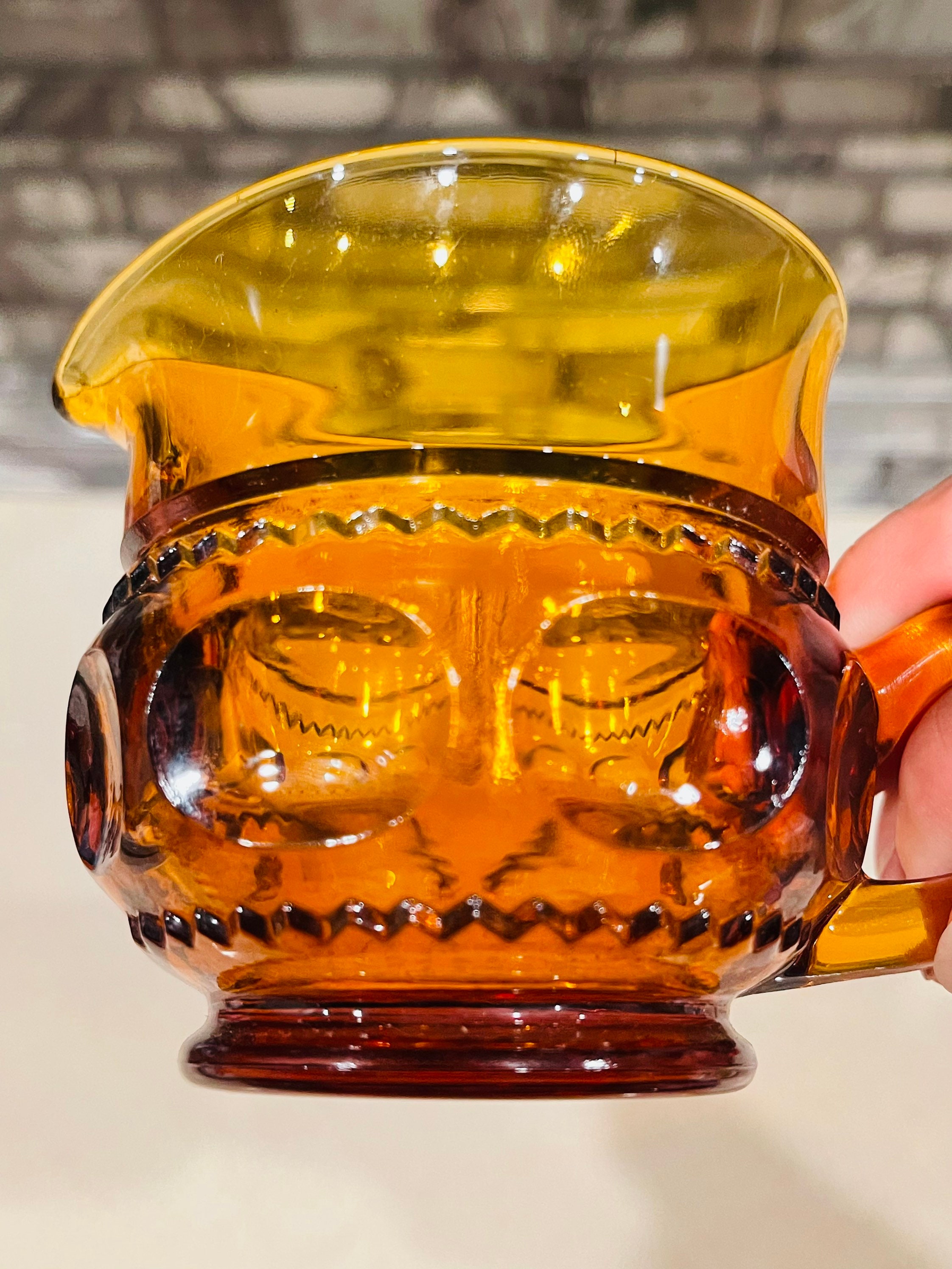 Amber Colored Kings Crown Glass Thumbprint Pattern Tea Etsy