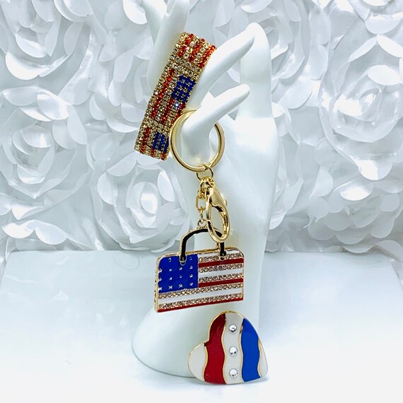 Patriotic Flag Jewelry Keychain Bracelet And Pin … - image 2