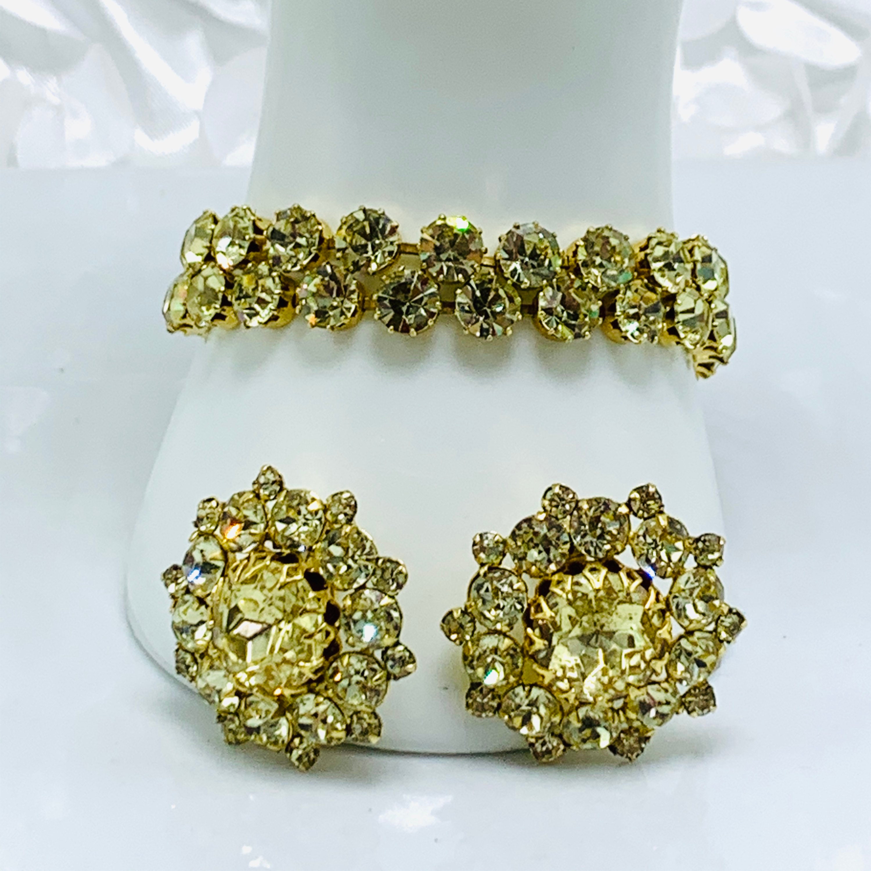 Hattie Carnegie Bracelet Clip on Earrings Jewelry Set Yellow - Etsy ...