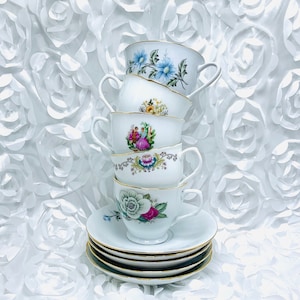 Mismatched Tea Cups And Saucers Includes 5 Sets Bridesmaid Wedding Rehearsal Bridal Shower Luncheon Garden Tea Party Brides Maid Gift