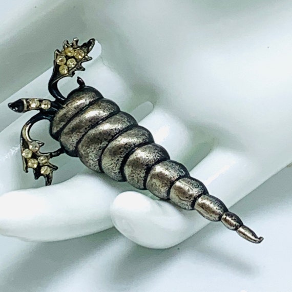 Solid Pewter Cornucopia Brooch Rhinestone Brooch … - image 1