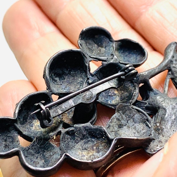 Grape Cluster Brooch Solid Pewter And Rhinestone … - image 7