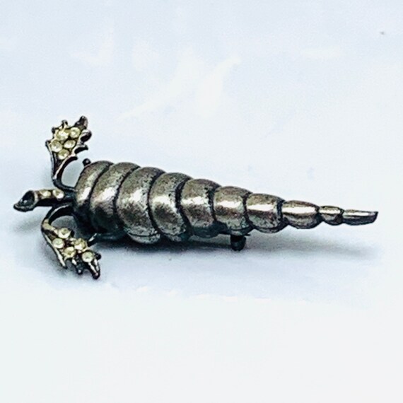 Solid Pewter Cornucopia Brooch Rhinestone Brooch … - image 3