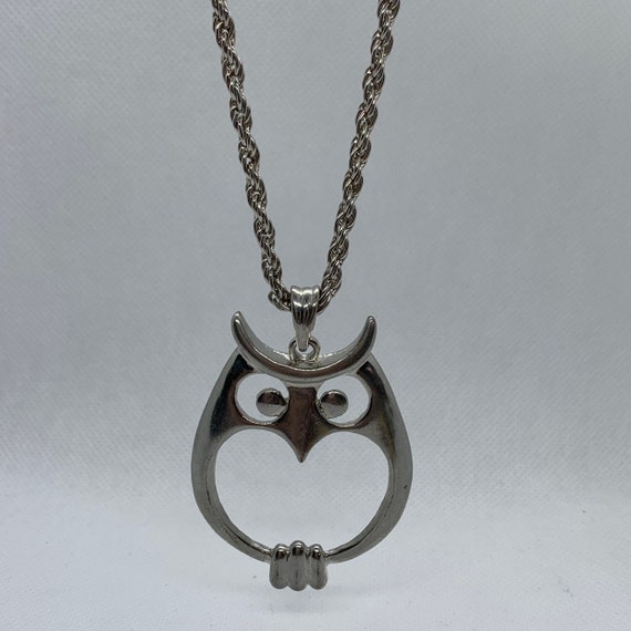 Silver tone Owl pendant necklace - image 2