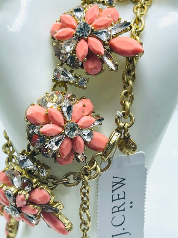 J Crew Pink Coral Clear Rhinestone Floral Necklac… - image 4