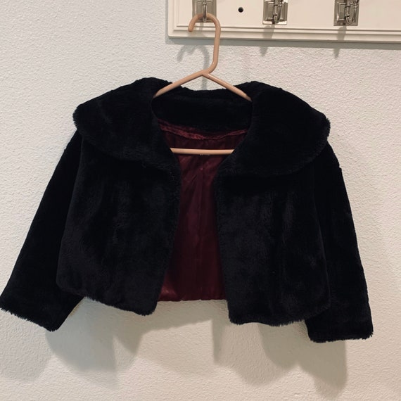 Vintage Coat Betty Rose Cropped Faux Black Fur Coa