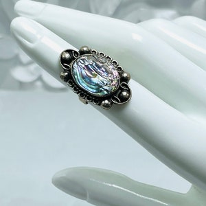 Abalone Shell Silver Ring Size 4 Sterling Silver Marked 925