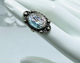 Abalone Shell Silver Ring Size 4 Sterling Silver Marked 925