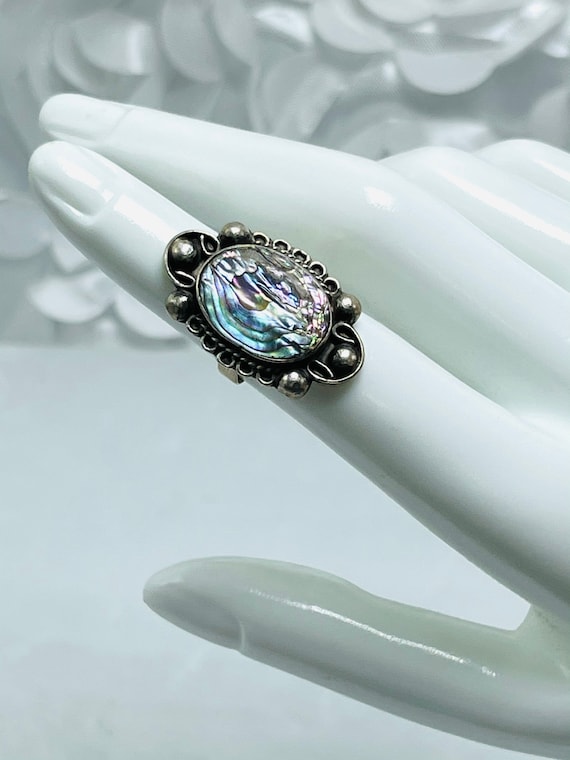 Abalone Shell Silver Ring Size 4 Sterling Silver … - image 1