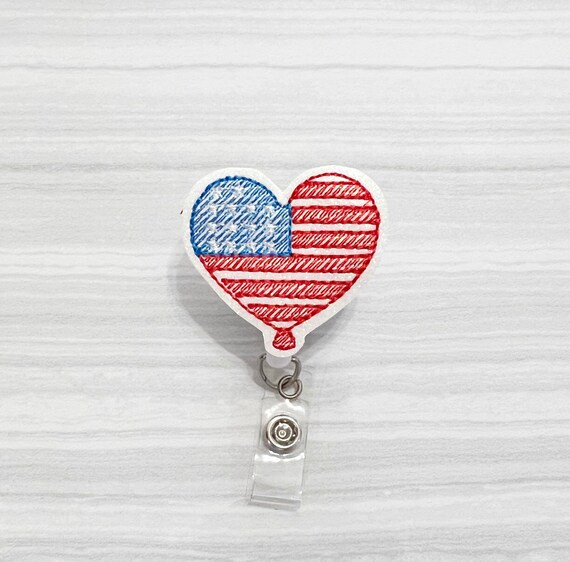 Flag Heart Badge Reels , Patriotic Badge Reels, Medical Badge Reel,  Retractable Badge, ID Badge Reel, Badge Holder, Nurse ID Holder 