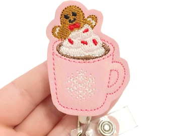 Gingerbread coffee badge reel, christmas badge reel, retractable badge, ID badge Reel, Badge holder, ID badge holder, holiday ID holder