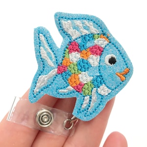 Rainbow Fish badge reel, tropical fish badge reel, retractable badge, ID badge Reel, Badge holder, ID badge holder, beach ID holder
