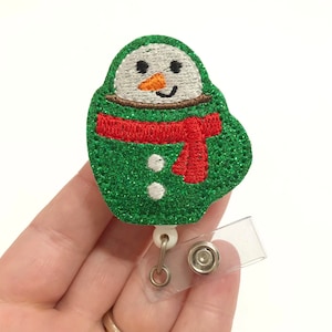 Snowgirl with coffee badge reel, christmas badge reel, nurse badge reel, winter badge Reels, snowman Badge holder, holiday ID holder