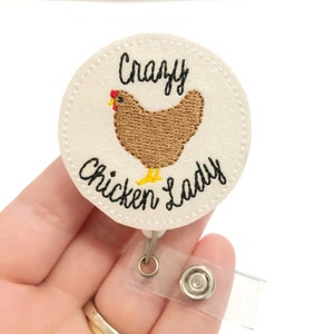 Crazy Chicken lady badge reel, funny badge reels, retractable badge, ID badge Reel, Badge holder, ID badge holder, Chicken badge ID holder