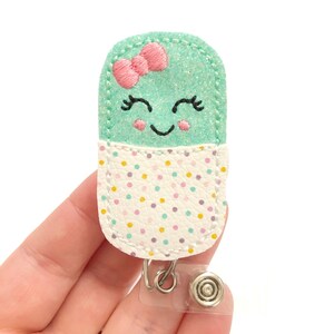 Kawaii Happy pill badge reel, nurse badge reels, retractable badge, ID holder, Badge holder, medical badge reel, Medical badge reels