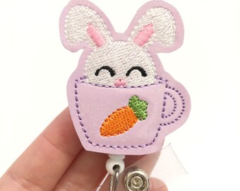 Bunny coffee cup badge reel, coffee badge reel, retractable badge, ID badge Reel, Badge holder, ID badge holder, Easter ID holder