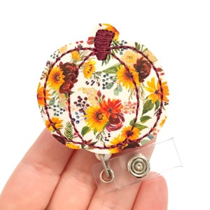 Floral pumpkin badge reel, fall badge reels, RN badge reel, badge Reel, Badge holder, ID badge holder, Pumpkin badge ID holder