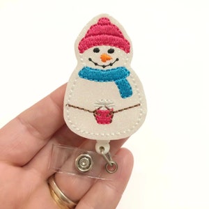 Snowgirl with coffee badge reel, christmas badge reel, nurse badge reel, winter badge Reels, snowman Badge holder, holiday ID holder