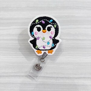 Christmas lights Penguin badge reel, Christmas badge reels, retractable badge, ID holder, Badge holder, ID badge holder, medical badge reel