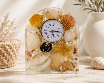 Coastal Seashell Clock Handmade Resin Art