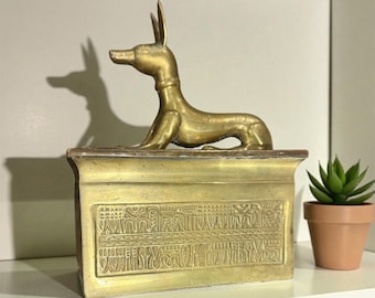 Handmade Brass Anubis Shrine Box  - marked India- Egyptian Mythology