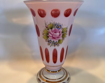 Vintage Bohemian Glass Overlay Moser Vase
