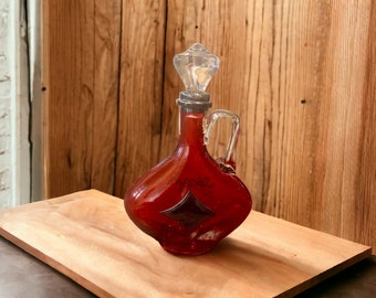 Antique German late 1800’s - 19c Ruby Glass Scotch Decanter with Silver Overlay