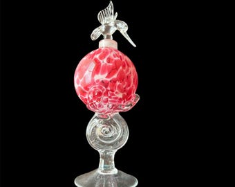 Vintage Art Glass Hummingbird Perfume Bottle