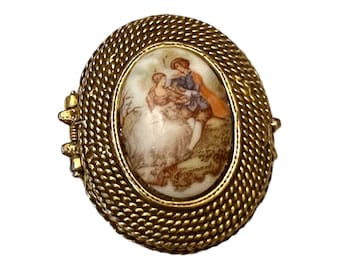 Vintage Goldette Pill Box Victorian Couple