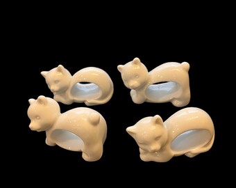 Adorable Vintage Japan Cat Kitten Porcelain White Napkin Rings