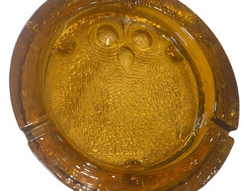 Vintage 70s Blenko Owl Ashtray blown glass 10”