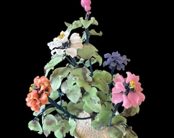 Vintage Mid Centruy Italian Jade Color Glass Flowering Bonsai Tree