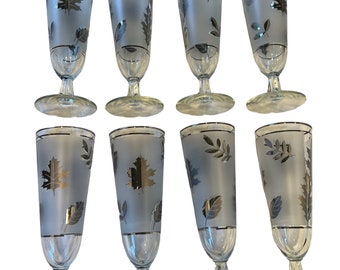 Vintage Libby Silver Leaf Pilsner Glasses set of 8