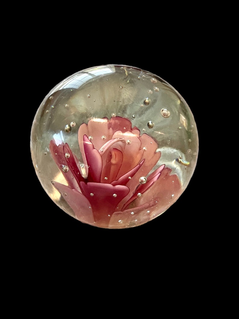 Vintage Pink Rose Glass Ball Paperweight With Controlled Etsy