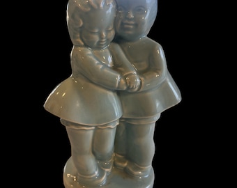 Shawnee Pottery Co. Vintage Boy and Girl Blue Planter / Vase