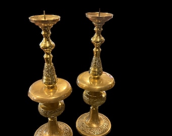 Large Antique Brass Candle Holders Grape Leaf design