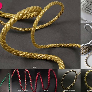Metallic Twist Cord Shimmer Craft Rope Two Tone Braid Jewelry Soutache Gift Tag Gold Silver Red White Moss Green Brown Purple 3-6mm 25 yards