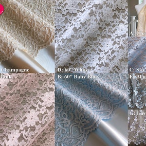 60 "Blumen überbackene Nylon Spandex Stretch-Spitze, weiß Baby blau rosa Blumen Spitze, 48" Lavendel schiere Blumen Stickerei überbackene Rand Spitze