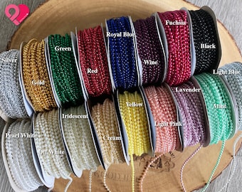 MOT Faux Pearl Bead String Plastic Beads On A String Metallic Crystal Trim Garland Ribbon, 3/6/8mm, 12-24 yards, Gold Silver White Crystal